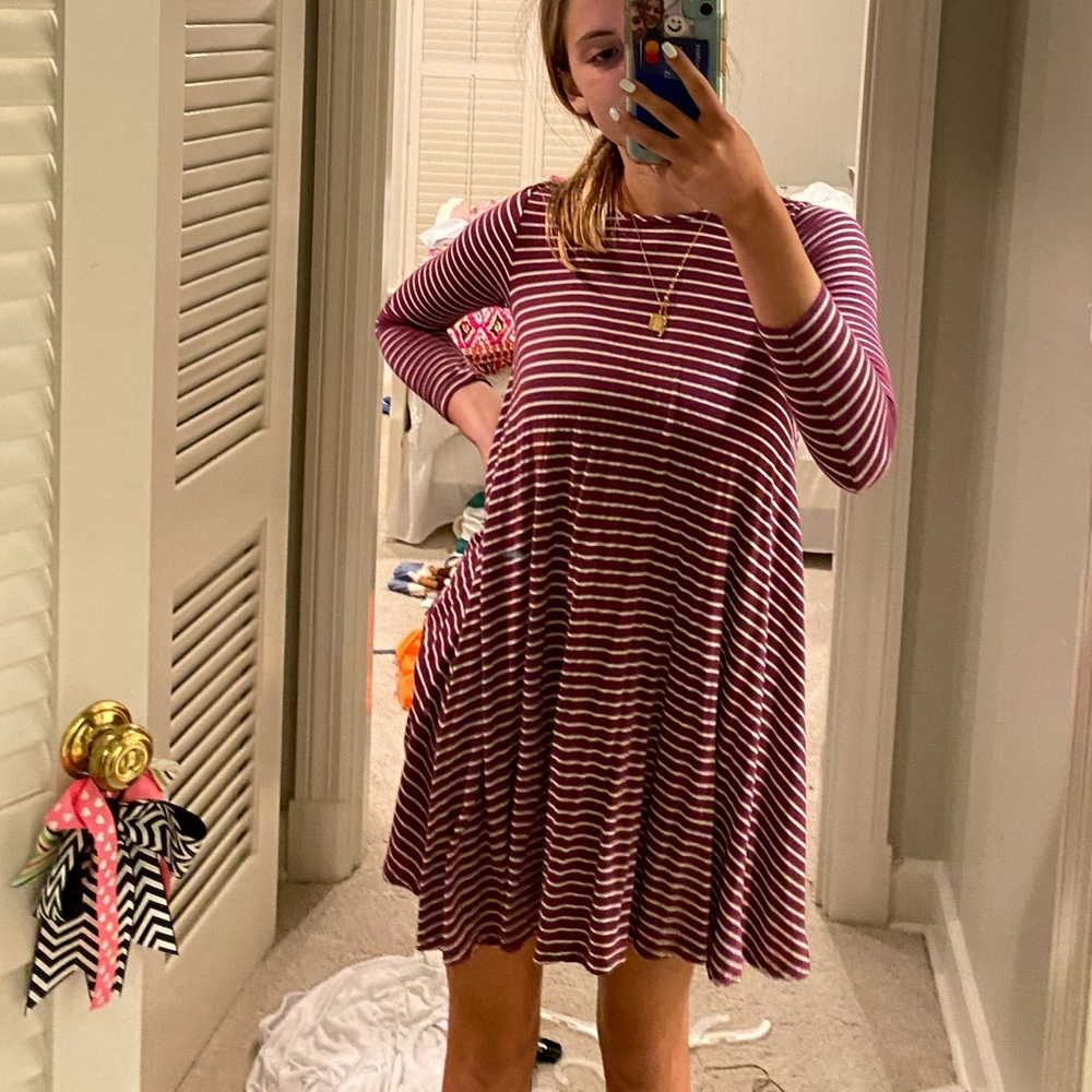 striped long sleeve t shirt dress